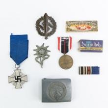 WWII German Buckle, Medal, Badge Rolling Paper Lot