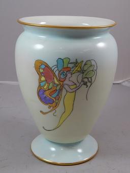 c. 1910 German Porcelain Multi Color Hand Painted Fairy Vase