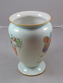 c. 1910 German Porcelain Multi Color Hand Painted Fairy Vase