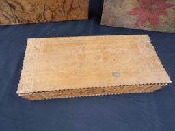 Lot of 3 Wooden Carved Scarf or Hankie Boxes