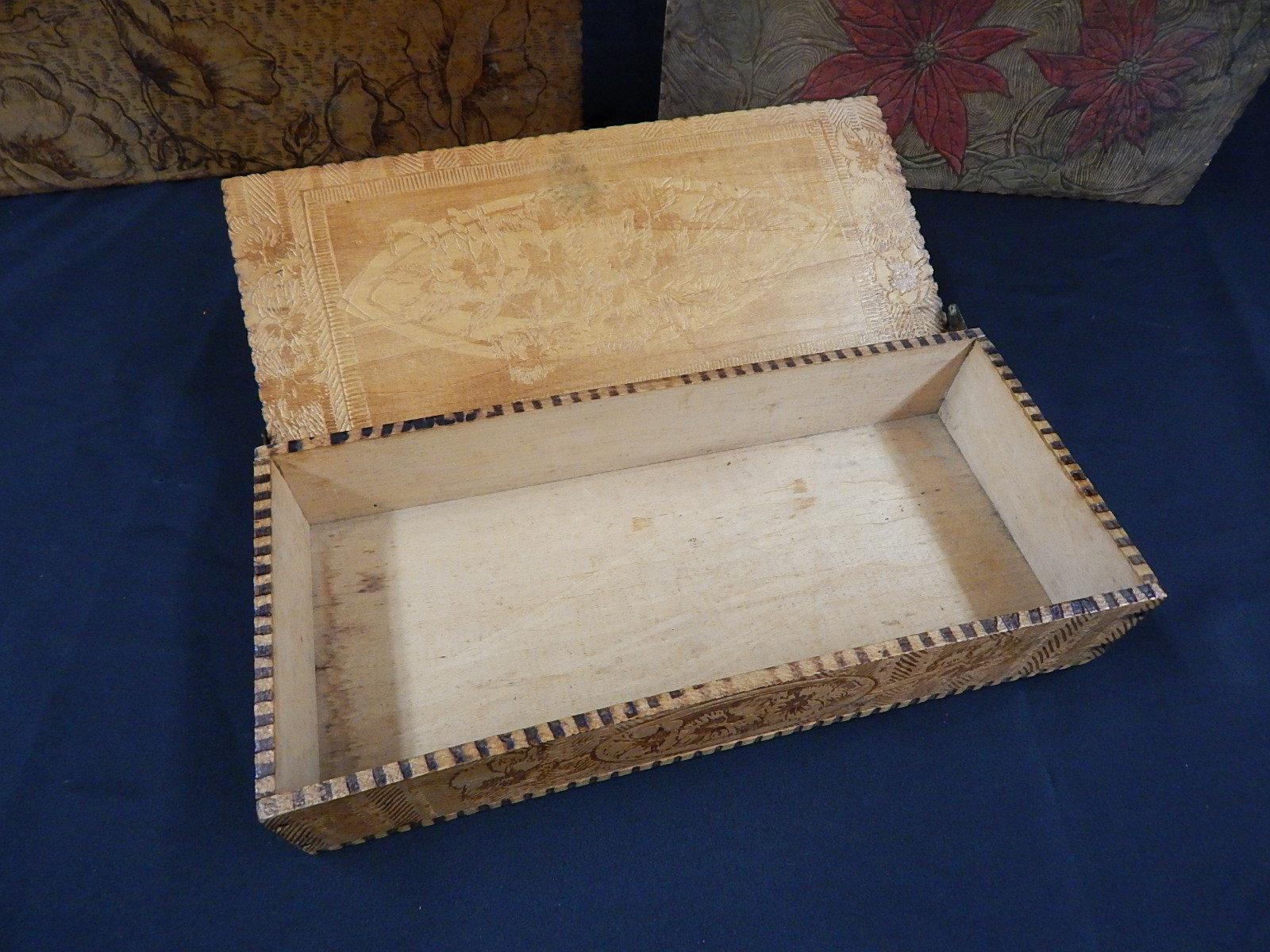 Lot of 3 Wooden Carved Scarf or Hankie Boxes