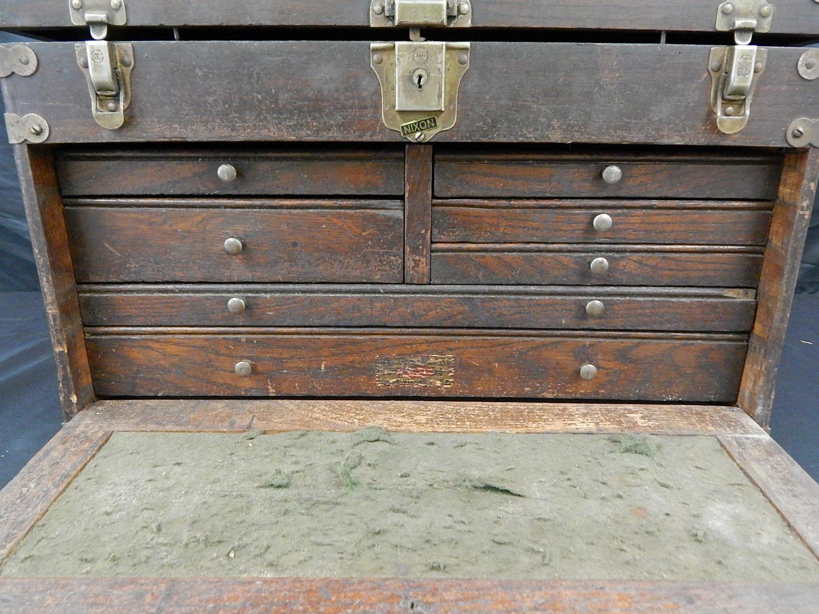 Antique Art Deco Era Oak Machinists Chest