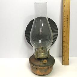 Vintage Copper Oil Lamp with Back Reflector