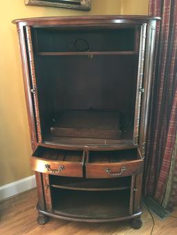 Beautiful Wooden Entertainment Cabinet w/Sliding Book Front & Leather Inlay Top & Sides