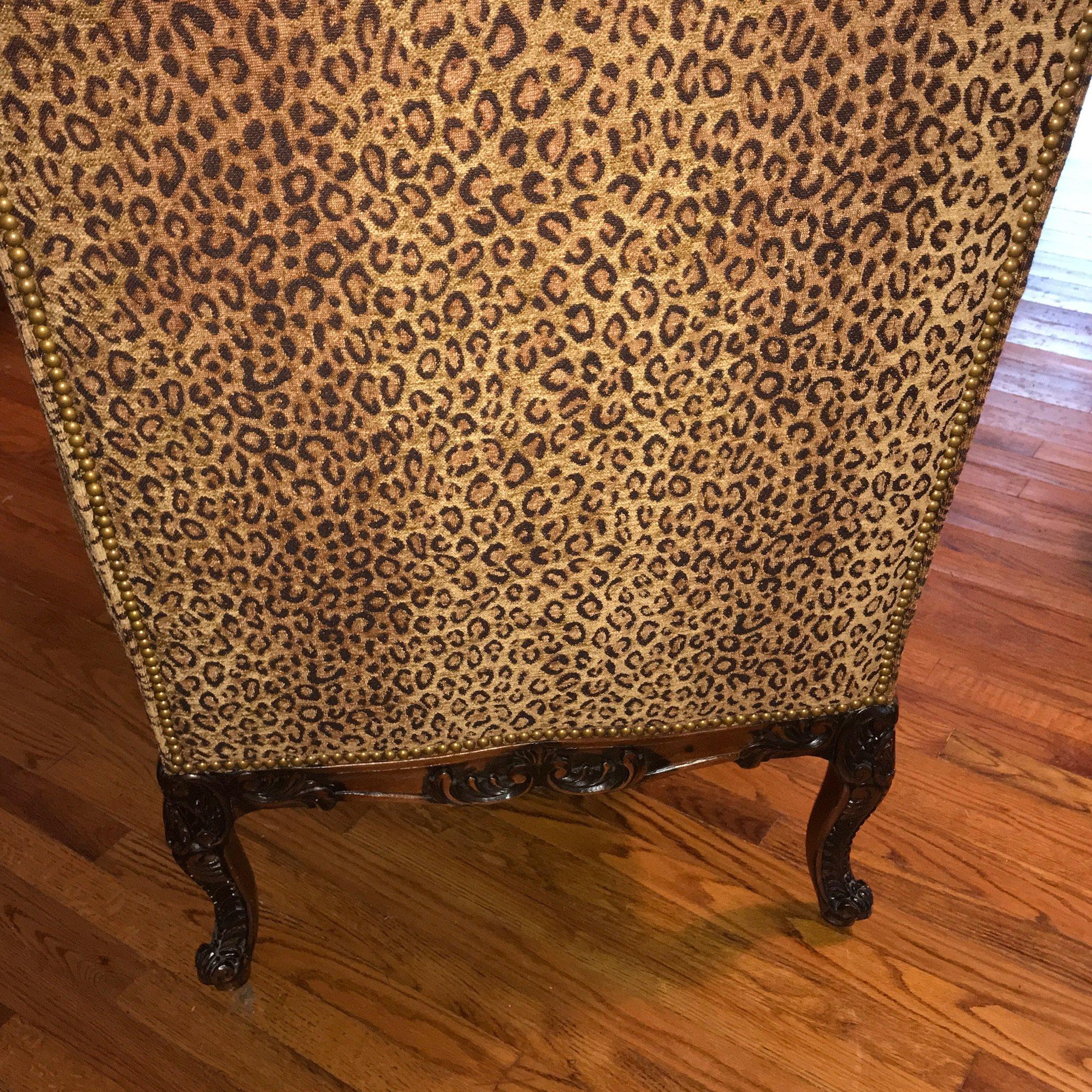 Nice Tall Wingback Chair w/Hand Carved Legs and Cheetah Print