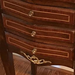 Vintage Wooden 4 Draw Stand with Banded Inlay Top, Decorative Gilt Ormolu On Feet, Top & Bottom Legs