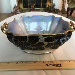 Gorgeous Noritake Double Handled Bowl w/Floral Interior & Gilt Accent - Hand Painted