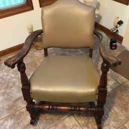 Vintage Wooden Rocker w/Vinyl Seat & Back