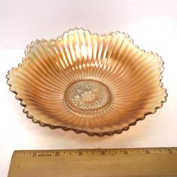 Vintage Marigold Carnival Glass Bowl with Scalloped Edge