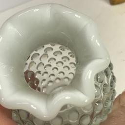 Fenton Hobnail Opalescent Moonstone Short Vase with Ruffled Edge