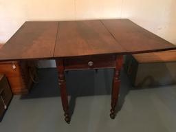 Vintage Burled Walnut Drop Leaf Table w/Drawer & Glass Knob