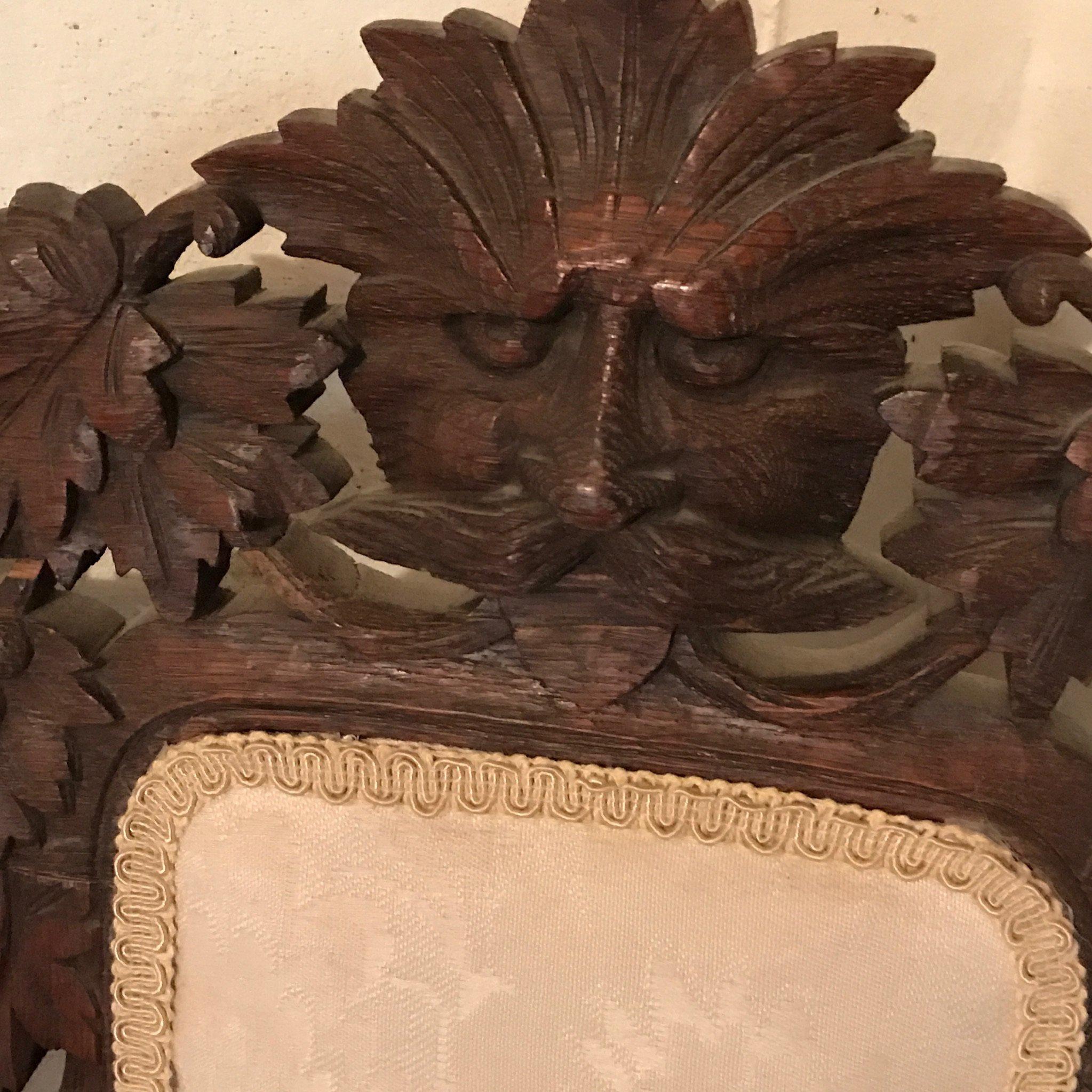 Antique Walnut Ornately Hand Carved Old Man Winter Chair w/Turned Legs - Amazing!