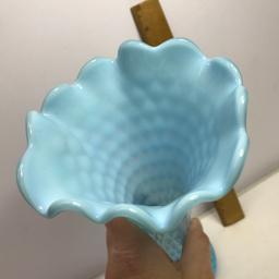 Beautiful Tall Blue Ruffled Top Vase with Diamond Design