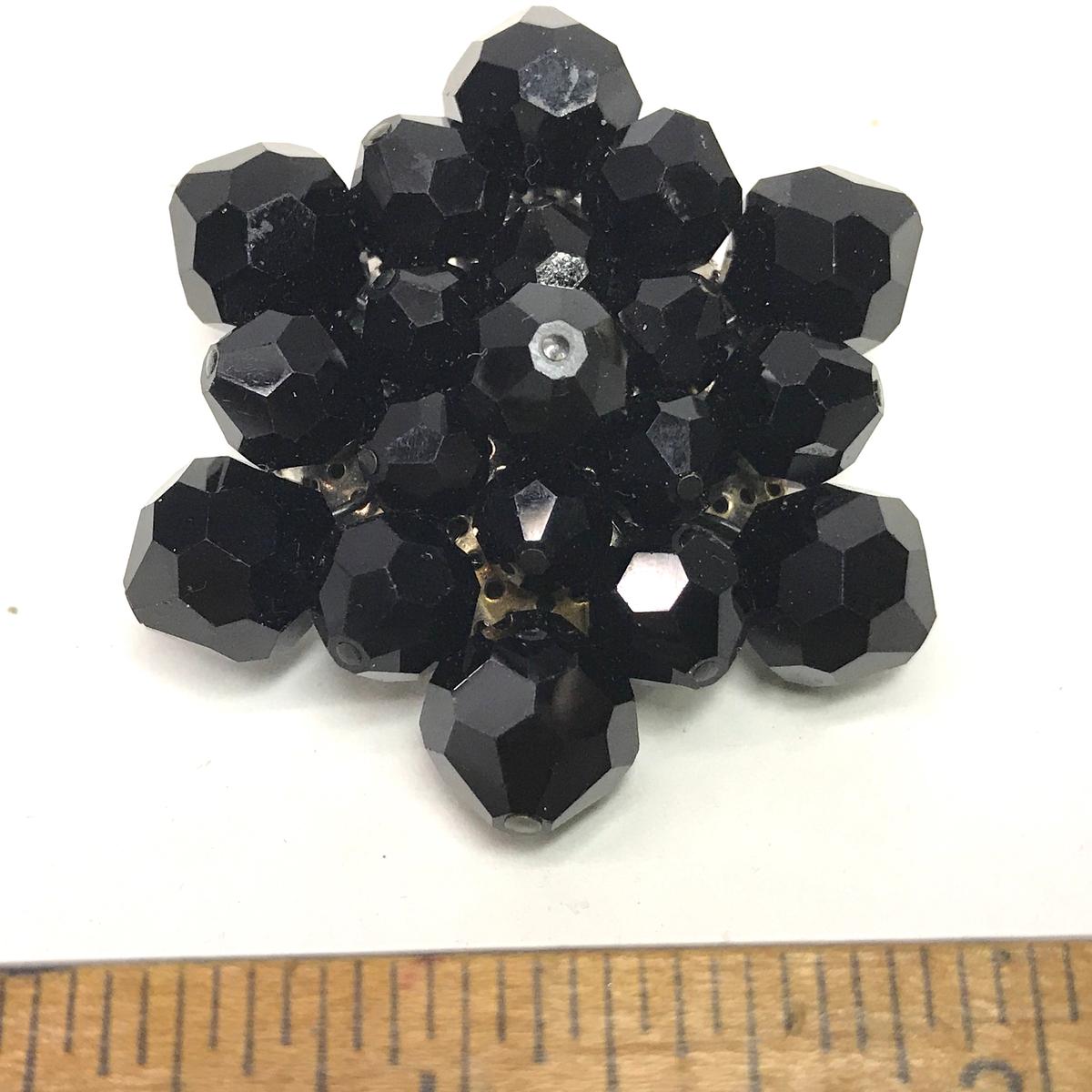 Vintage Black Glass Beaded Brooch