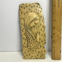 Vintage Faux Ivory Praying Woman Wall Hanging