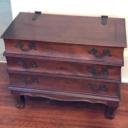 Vintage Italian Wood Stacked Book Chest w/Fliptop, 2 Drawers & Great Iron Hardware & Scrolled Feet