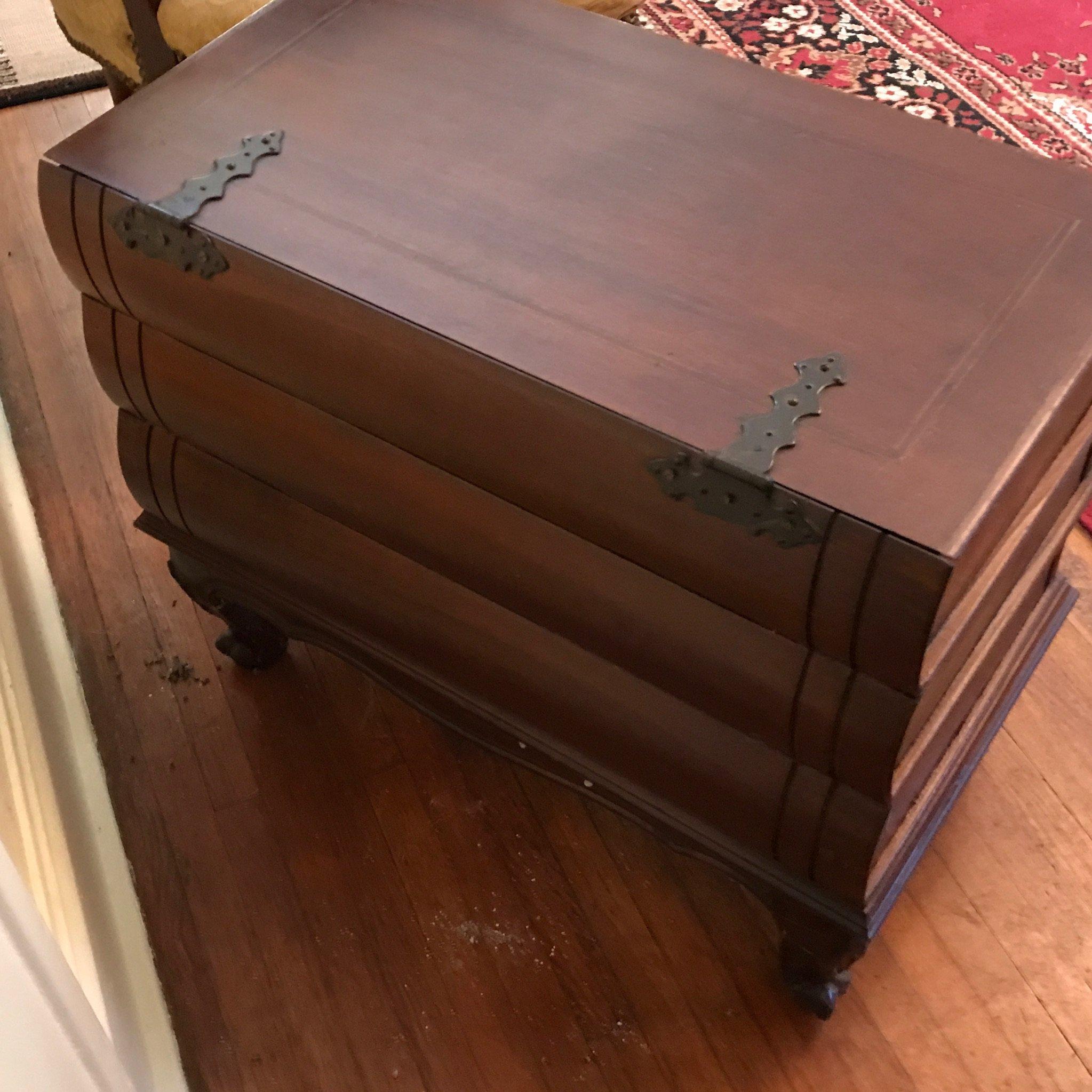 Vintage Italian Wood Stacked Book Chest w/Fliptop, 2 Drawers & Great Iron Hardware & Scrolled Feet