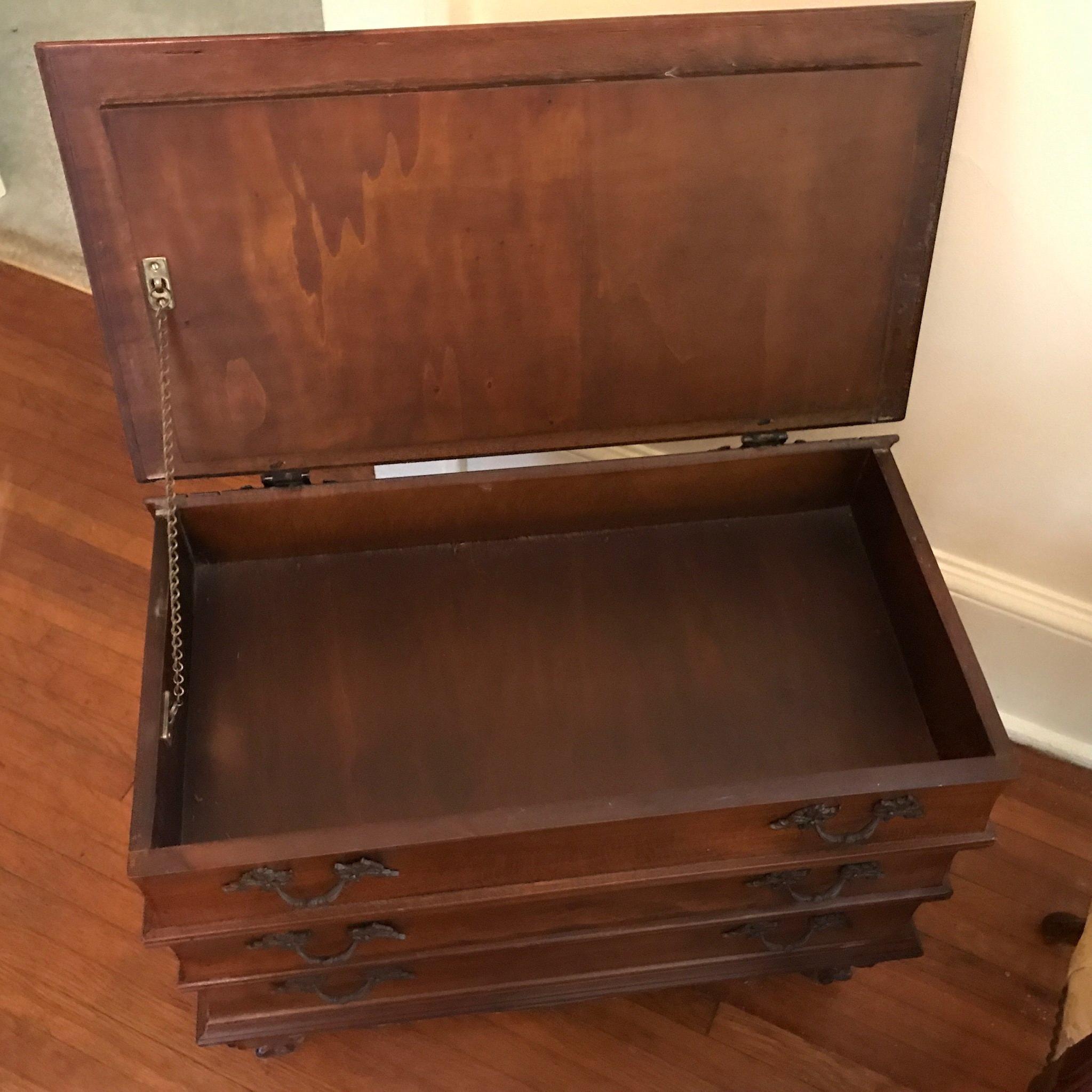 Vintage Italian Wood Stacked Book Chest w/Fliptop, 2 Drawers & Great Iron Hardware & Scrolled Feet