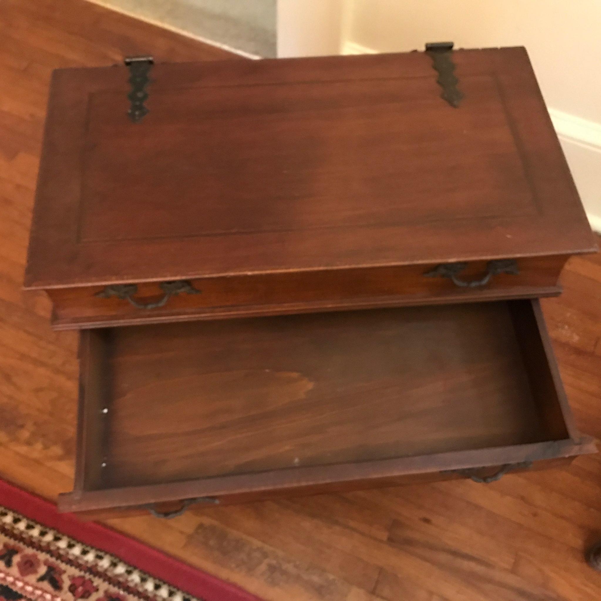 Vintage Italian Wood Stacked Book Chest w/Fliptop, 2 Drawers & Great Iron Hardware & Scrolled Feet