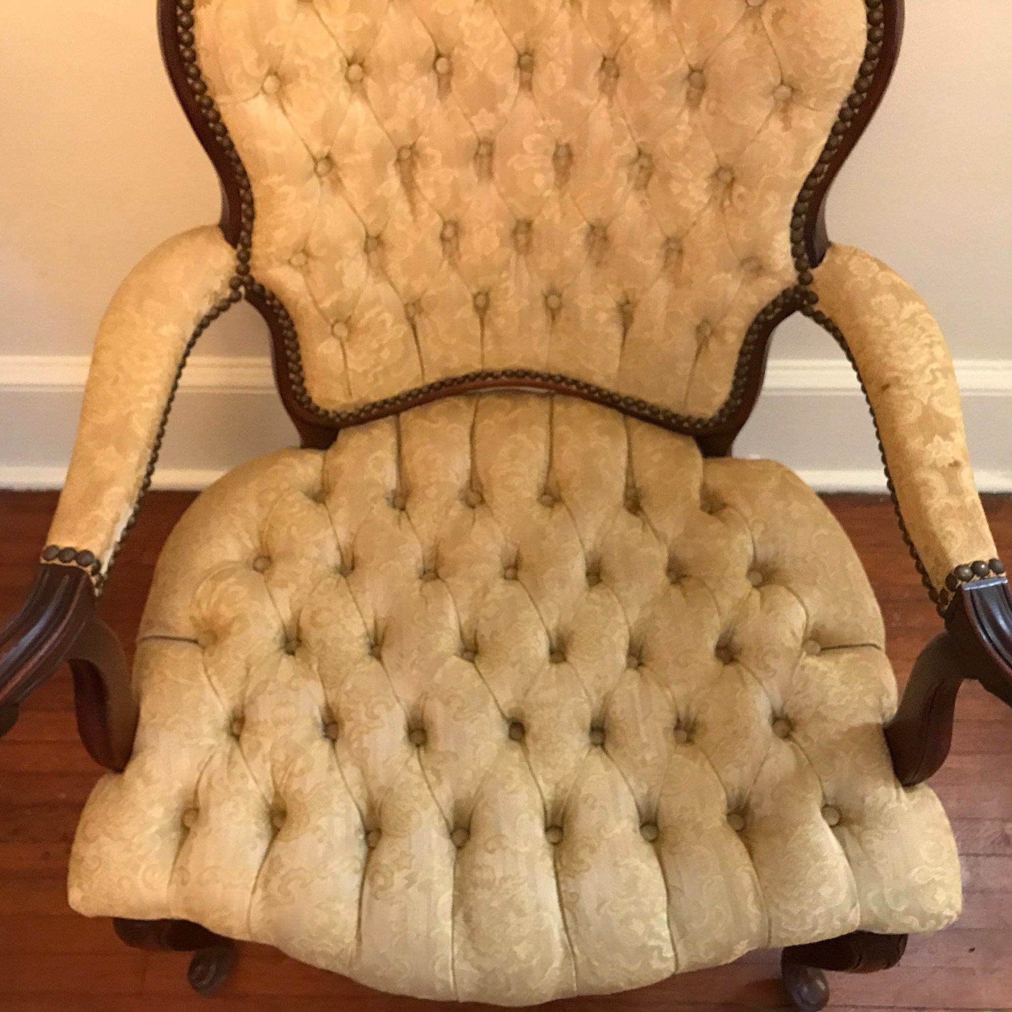 Vintage Mahogany Parlor Chair w/Tufted Back & Seat