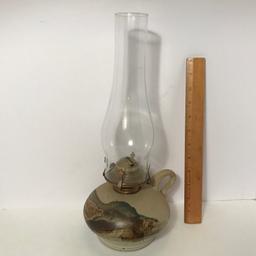 Pottery Hurricane Lamp - Signed on Bottom