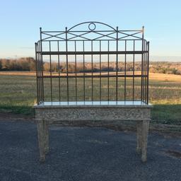 Large Impressive 2 Pc. Bakers Rack w/Ornate Carvings & Wrought Iron Rack w/Glass Shelves