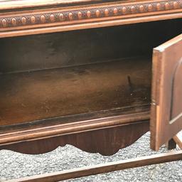 Antique Wooden Small Cabinet Buffet w/Carved Appliqué & Stretcher Base by Ebert Furniture Company