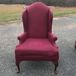 Burgundy Wingback Chair by Clayton Marcus w/Queen Anne Legs