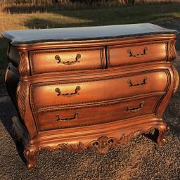 Beautiful Ornately Carved 2 over 2 Bombay Chest with Marble Topi