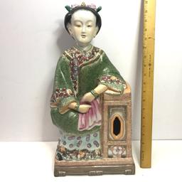 Beautiful Porcelain Geisha Girl 19" Tall Statue