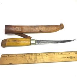 Vintage Marttiini Filleting Knife with Leather Sheath