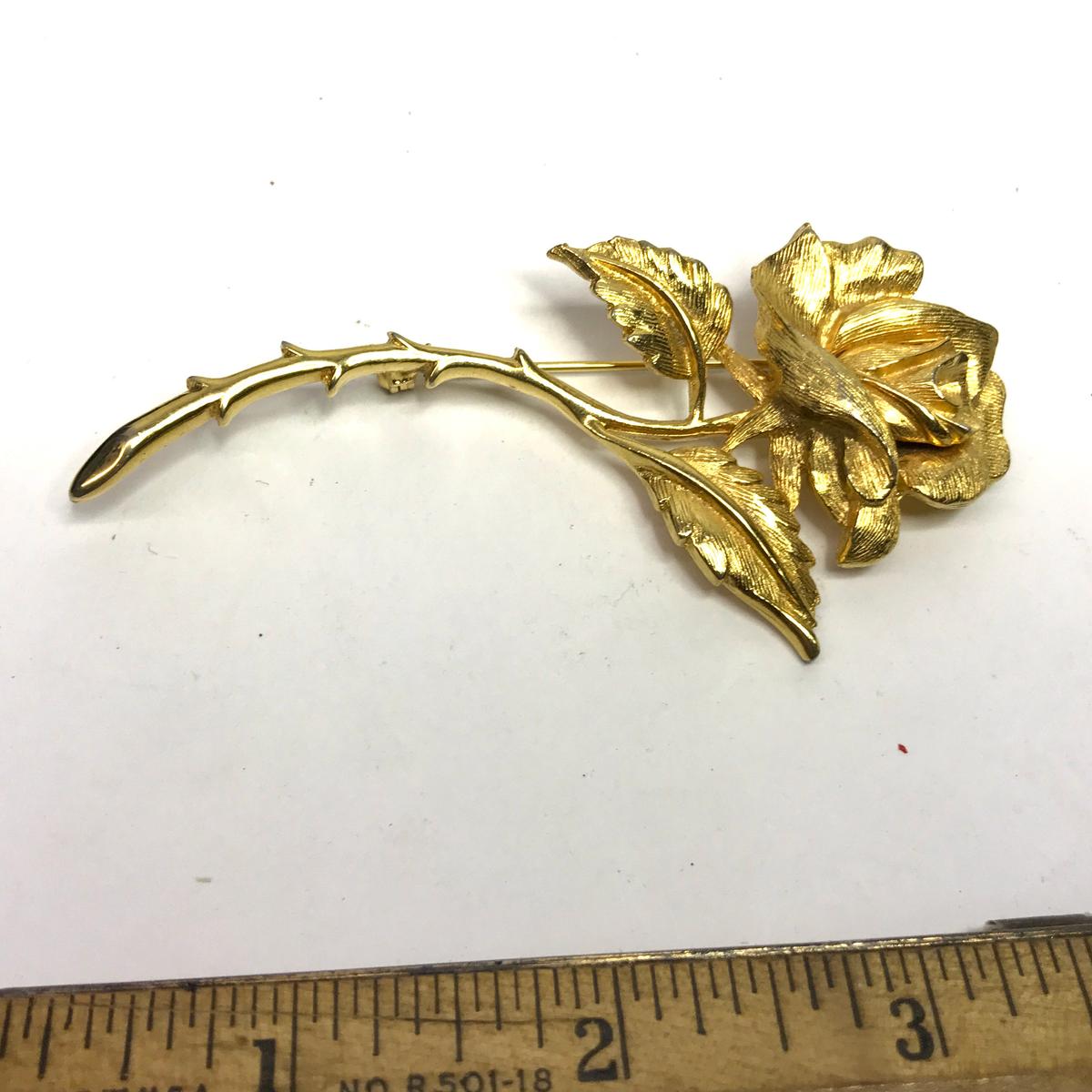 Large Gold Tone Rose Brooch