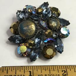 Vintage Signed "Regency" Brooch with Blue & Aurora Borealis Stones