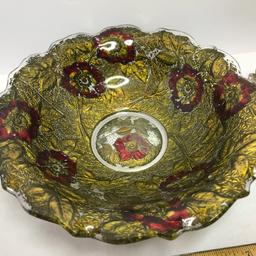 Vintage Reverse Painted Goofus Glass Bowls w/Ruffled Edges