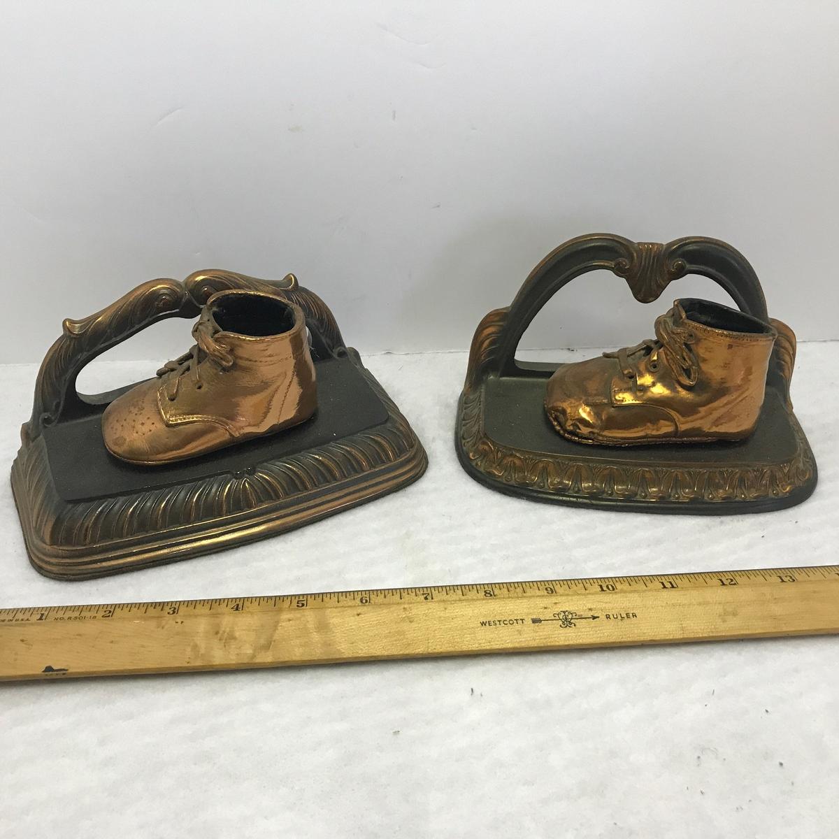 Pair of 1950's Copper Baby Shoes Bookends
