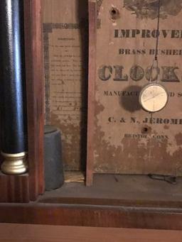 Antique C & N Jerome Brass Bushed Wall Mantle Clock w/Key - Bristol, CT