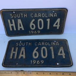 Pair of 1969 South Carolina License Plates - Front & Back