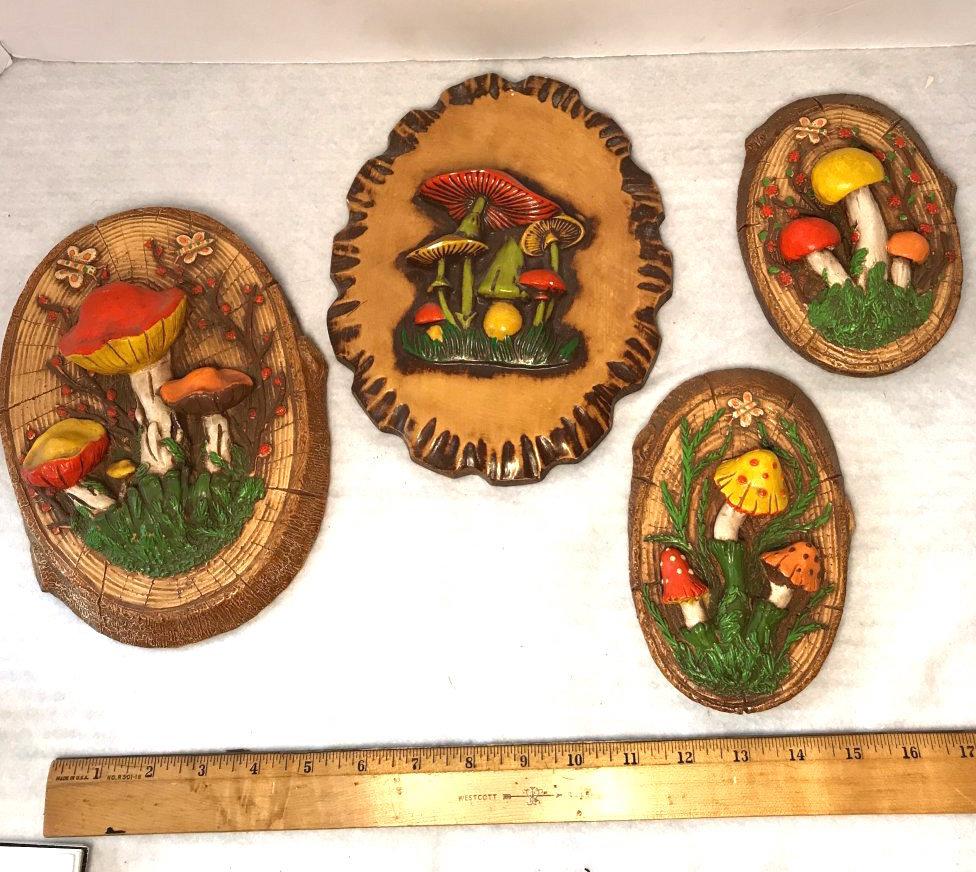 Mid-Century Modern Plaster Mushroom Wall Hangings