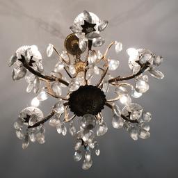 Vintage Brass 12 Arm Chandelier w/Crystals