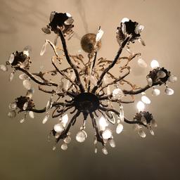 Vintage Brass 16 Arm Chandelier w/Crystals