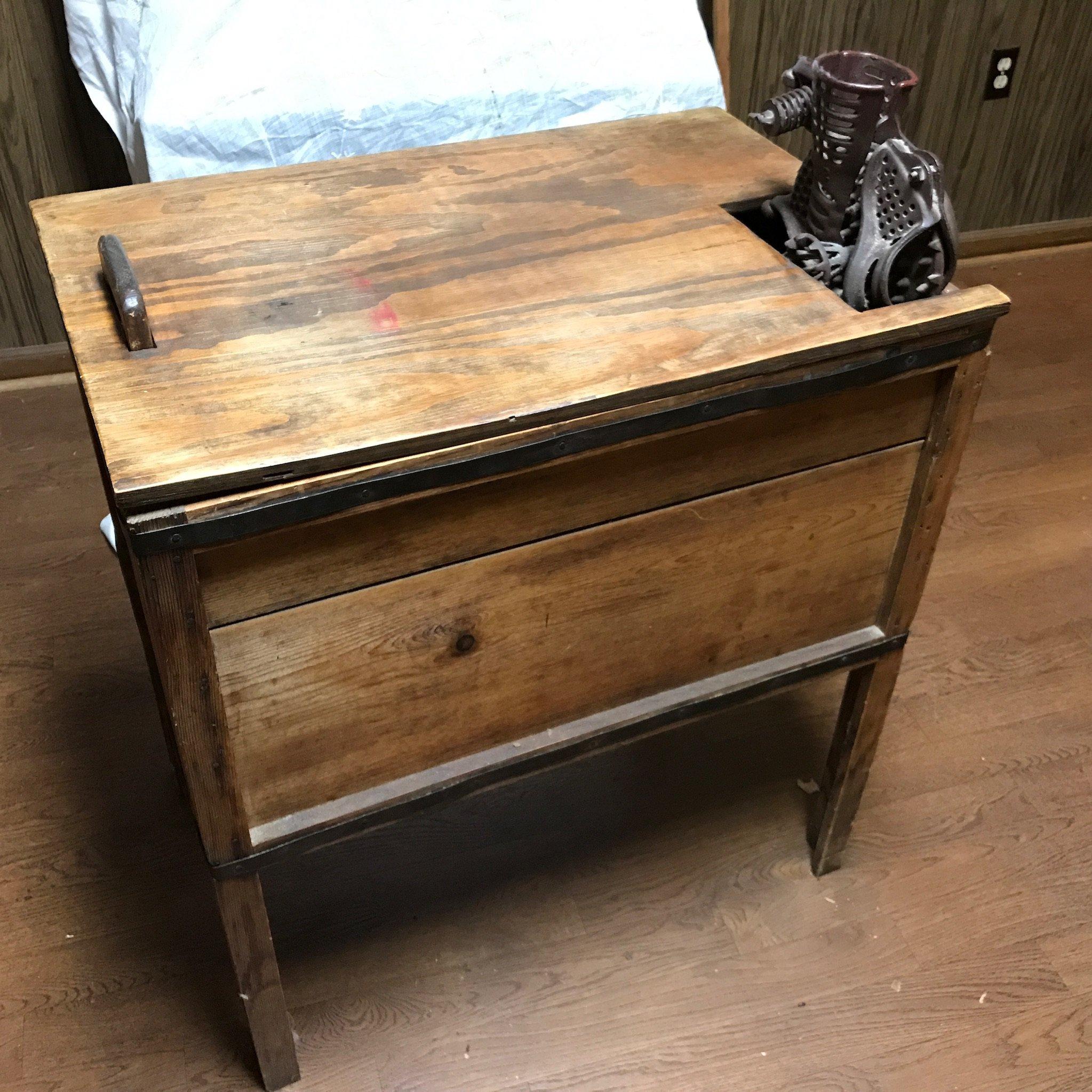 Handmade Antique Corn Shelling Table w/Built in Cutting Board and Cast Iron Sheller