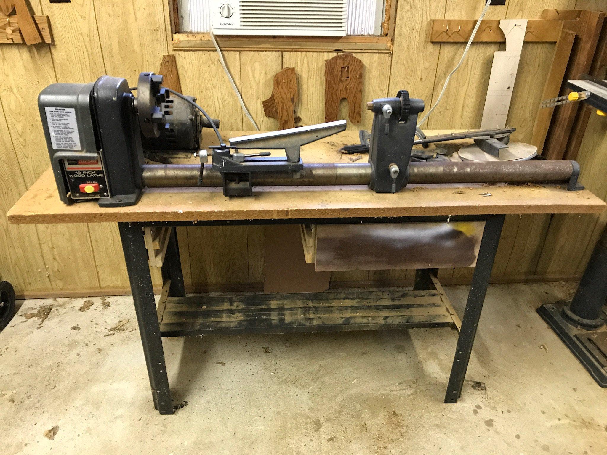 Sears Craftsman 12" Wood Lathe & Table with Drawers Full of Turning Tools - Model 113.23801