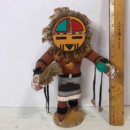 Vintage Wooden Hand Made Carved Native American Indian Kachina Doll "Sunface" - Signed C. Lee