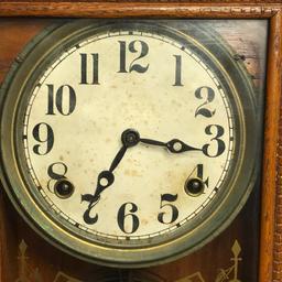 Antique Waterbury Clock Co. Amherst Pressed Oak Mantle Clock with Key