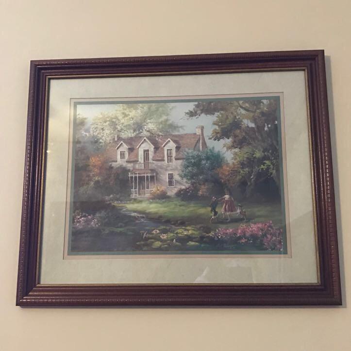 Framed & Matted Print of Cottage & Children Dancing