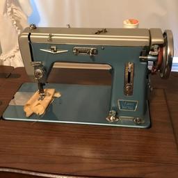 Vintage Wooden Sewing Machine Cabinet with 7 Jewel Automatic Zig-Zag Sewing Machine - Made in Japan