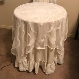 Small Round Side Table with Lacy Tablecloth