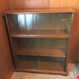 Vintage Wooden Bookshelf with Glass Doors