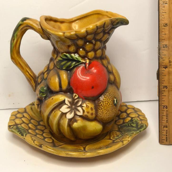 Vintage Embossed Fruit Pitcher with Dish
