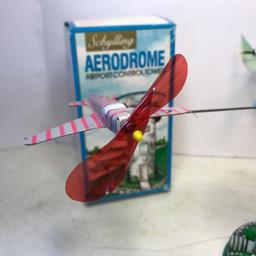 Sculling Aerodrome Airport Control Tower Tin Collector’s Wind-up Toy with Box